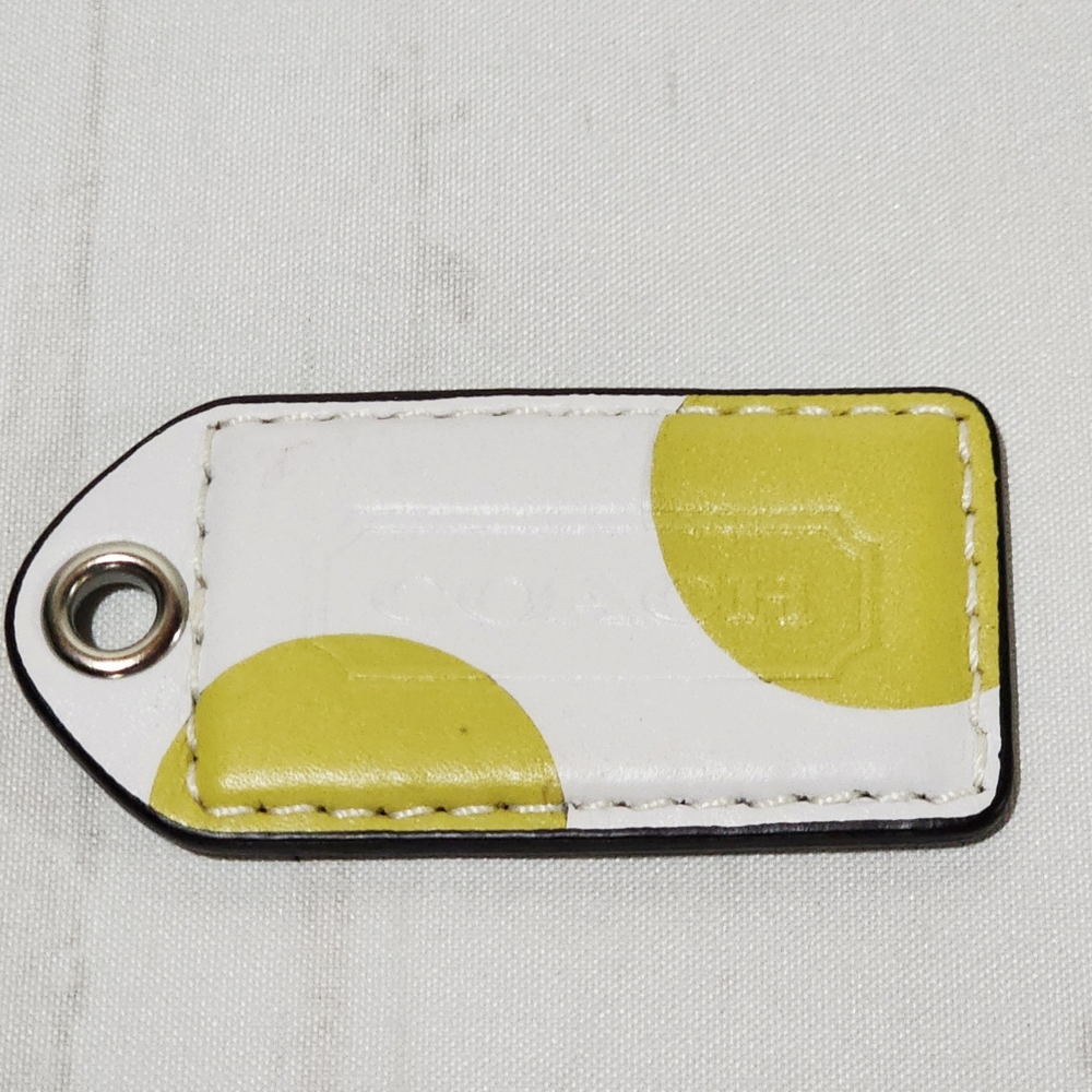 Coach White and Yellow Leather Keychain